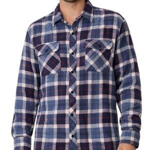 Champion Quilted Plaid‎ Flannel Shirt Jacket Mens M Blue Red Shacket Insulated